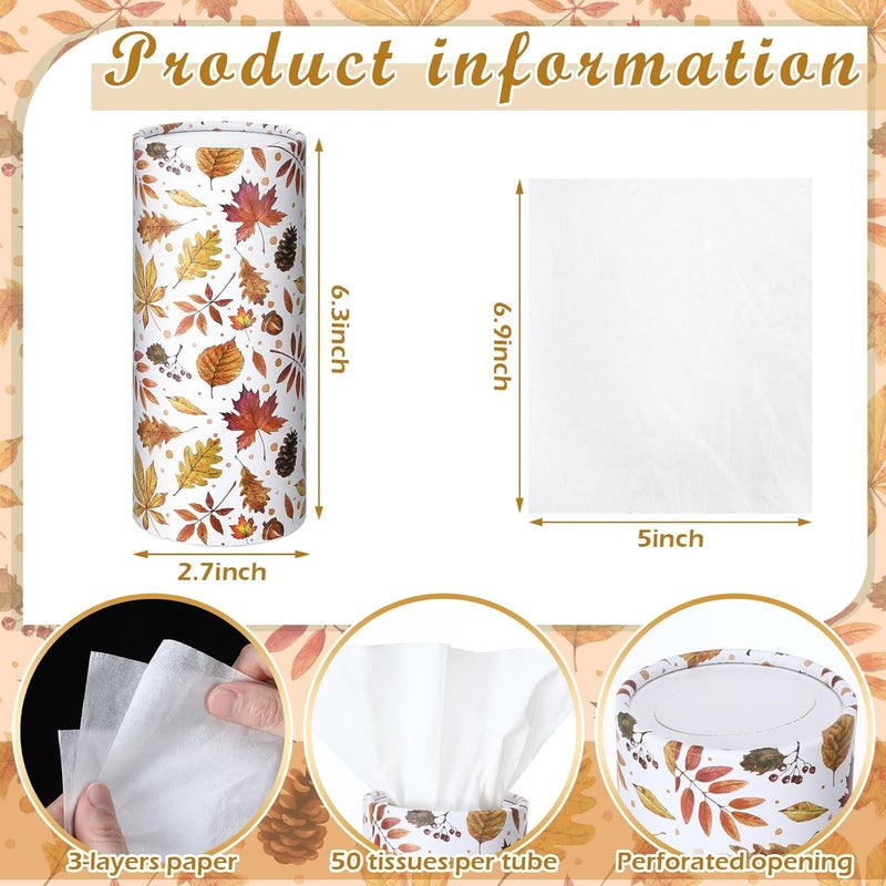 Fourluoo 12 Pack Fall Maple Leaf Tissue Boxes for Car Cylinder Bulk Autumn Round Cylinder Holder with 3 Ply Facial Tissues for Thanksgiving Day Travel Home Bathroom Office Accessories - Image 3